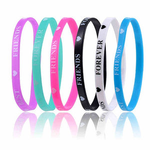 SUKI 6Piece/Set Lovely Heart Best Friend Silicone Bracelet Bangle hologram wristband Sport Jewelry Women Men Kids Bracelet Gifts