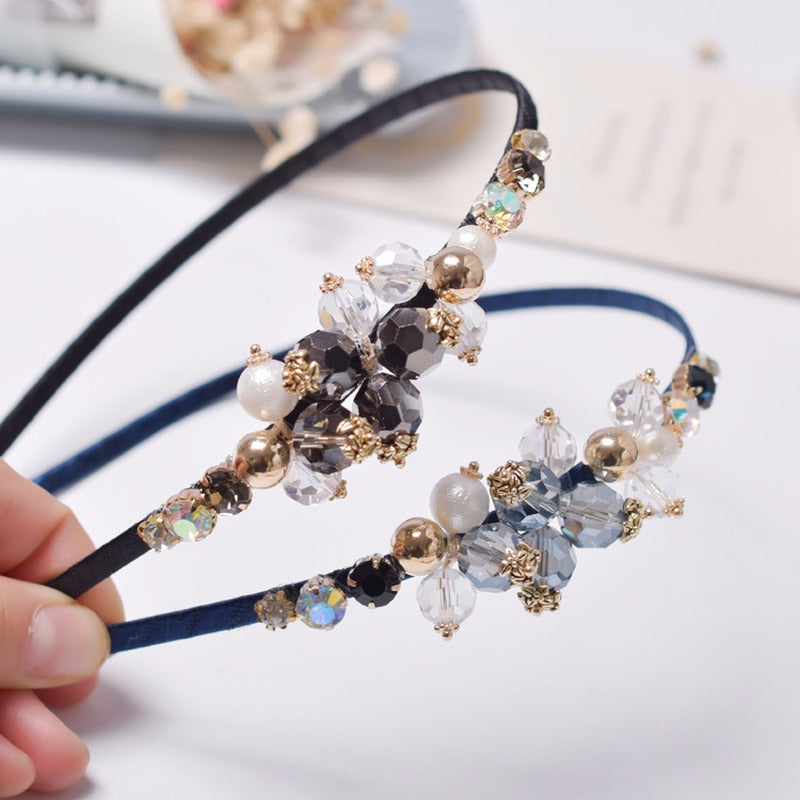 Korean High Quality Big Pearl Rhinestone Headband Flower Vintage Jewelry Festival Hair Accessories for Women Girls