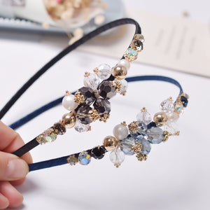 Korean High Quality Big Pearl Rhinestone Headband Flower Vintage Jewelry Festival Hair Accessories for Women Girls