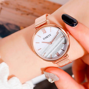 Gaiety Brand Luxury Rose Gold Bracelet Dress Watches For Women Fashion Malachite Green Dial Mesh Steel Band Girl Watch