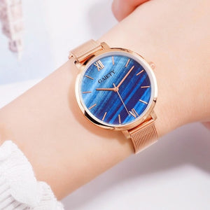 Gaiety Brand Luxury Rose Gold Bracelet Dress Watches For Women Fashion Malachite Green Dial Mesh Steel Band Girl Watch
