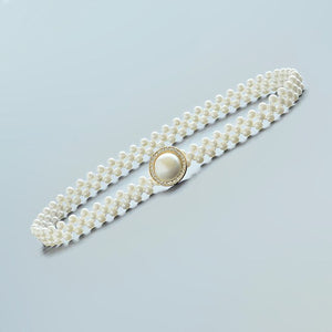 2019 New Fashion Elegant Women Pearl Belt Waist Elastic Buckle Pearl Chain Belts Female Girls Dress Crystal Strap