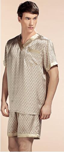 2019 Summer Mens Pajamas Sexy Silk Sleepwear Male Short-Sleeve Shorts 100% Silk Pajamas Men Homewear Sets