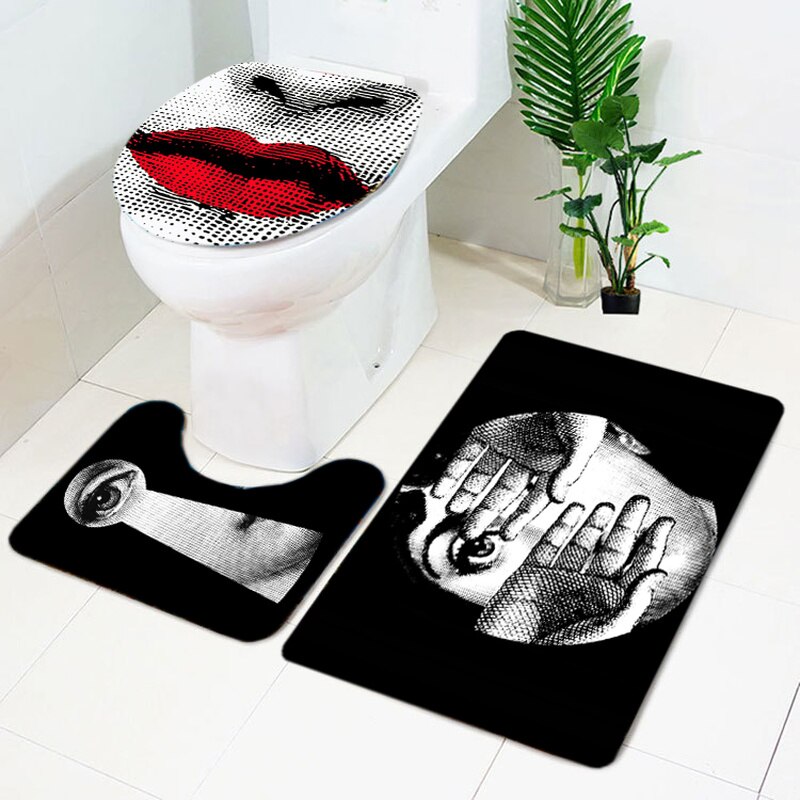 3 Pcs Fornasetti Bathroom Non-Slip Pedestal Rug Lid Toilet Cover  Bath Mat Set human face print creative home decoration