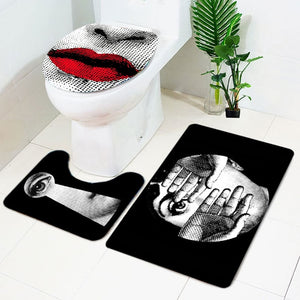 3 Pcs Fornasetti Bathroom Non-Slip Pedestal Rug Lid Toilet Cover  Bath Mat Set human face print creative home decoration