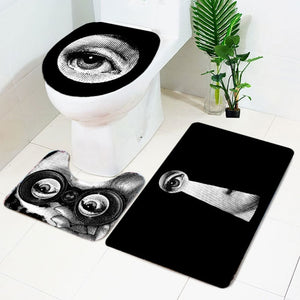 3 Pcs Fornasetti Bathroom Non-Slip Pedestal Rug Lid Toilet Cover  Bath Mat Set human face print creative home decoration