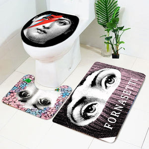 3 Pcs Fornasetti Bathroom Non-Slip Pedestal Rug Lid Toilet Cover  Bath Mat Set human face print creative home decoration