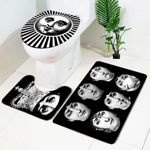 3 Pcs Fornasetti Bathroom Non-Slip Pedestal Rug Lid Toilet Cover  Bath Mat Set human face print creative home decoration
