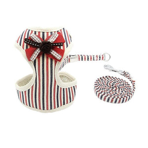 Fashion Striped Vest Chest Strap Small Dog Cat Walking Leads Harness Bow Decoration Pet Puppy Dog Leash Supplies XS-L