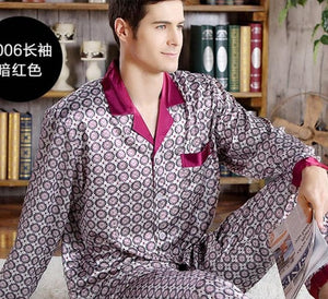 Spring Mens Stain Silk Pajama Set Pajamas Men Sleepwear Modern Style Silk Nightgown Home Male Satin Soft Cozy For Sleeping