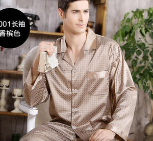 Spring Mens Stain Silk Pajama Set Pajamas Men Sleepwear Modern Style Silk Nightgown Home Male Satin Soft Cozy For Sleeping