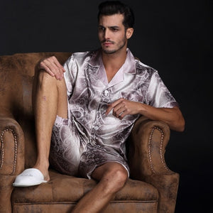 Thoshine Brand Spring Summer Autumn Men Satin Silk Pyjamas Sets of T-shirt & Shorts Male Pijama Sleepwear Leisure Home Clothing
