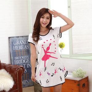 New 2018 Cartoon Women Nightgown Plus Size Lounge Animals Women's Sleepwear Summer Cool Short Sleeve Dress Loose Sleepshirt