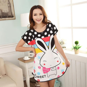 New 2018 Cartoon Women Nightgown Plus Size Lounge Animals Women's Sleepwear Summer Cool Short Sleeve Dress Loose Sleepshirt
