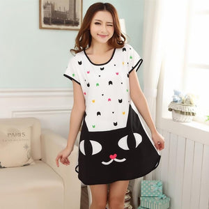 New 2018 Cartoon Women Nightgown Plus Size Lounge Animals Women's Sleepwear Summer Cool Short Sleeve Dress Loose Sleepshirt