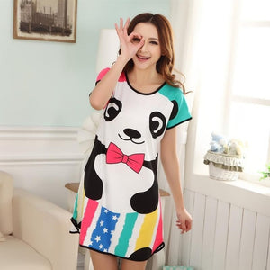 New 2018 Cartoon Women Nightgown Plus Size Lounge Animals Women's Sleepwear Summer Cool Short Sleeve Dress Loose Sleepshirt