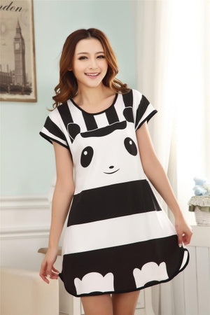 New 2018 Cartoon Women Nightgown Plus Size Lounge Animals Women's Sleepwear Summer Cool Short Sleeve Dress Loose Sleepshirt