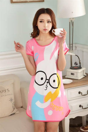 New 2018 Cartoon Women Nightgown Plus Size Lounge Animals Women's Sleepwear Summer Cool Short Sleeve Dress Loose Sleepshirt
