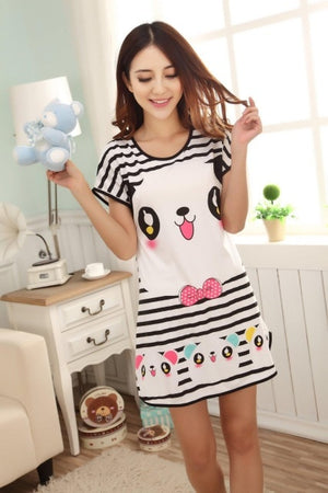 New 2018 Cartoon Women Nightgown Plus Size Lounge Animals Women's Sleepwear Summer Cool Short Sleeve Dress Loose Sleepshirt