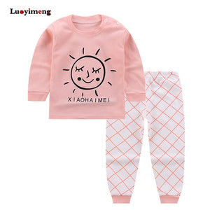 Baby Boys Pajamas Suit Girls Sleepwear Sleep Suits Kids T-shirts Pants Children Pyjama 100% Cotton Tops Trousers Homewear Pijama