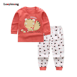 Baby Boys Pajamas Suit Girls Sleepwear Sleep Suits Kids T-shirts Pants Children Pyjama 100% Cotton Tops Trousers Homewear Pijama