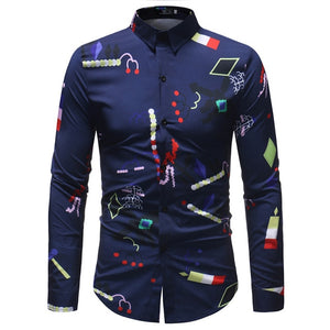 Men Hawaiian Shirt Long Sleeve Floral Print Mens Dress Formal Shirts Camisa Social Masculina Men Casual Slim Fit Tops Shirt 5XL