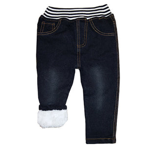 1-6T Autumn Winter Boys Pants Thicken Kids Denim Boy Trousers Toddler Girls Pants Bottom Warm Baby Jeans Children Clothing