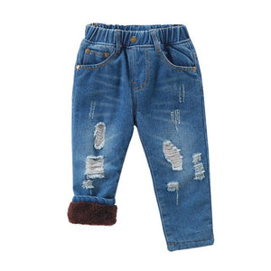 1-6T Autumn Winter Boys Pants Thicken Kids Denim Boy Trousers Toddler Girls Pants Bottom Warm Baby Jeans Children Clothing