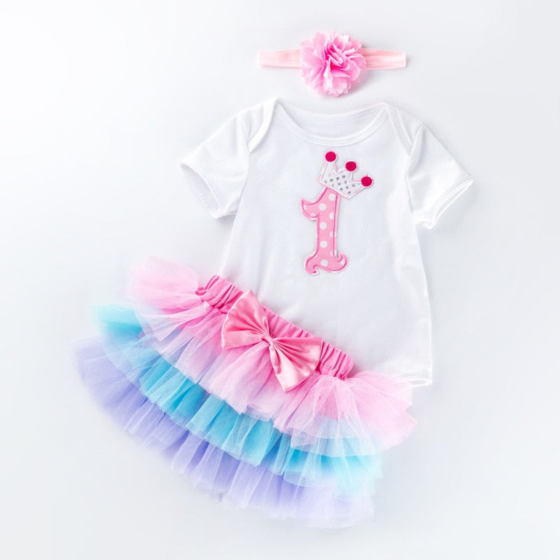 2019 Summer New 0-2 Years Old Baby Girls Clothes Cotton Short-Sleeved one-piece Tops + Cake Mesh Dress Holiday Suit Dress