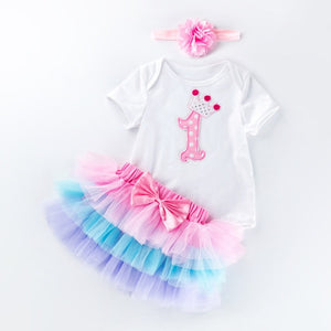 2019 Summer New 0-2 Years Old Baby Girls Clothes Cotton Short-Sleeved one-piece Tops + Cake Mesh Dress Holiday Suit Dress