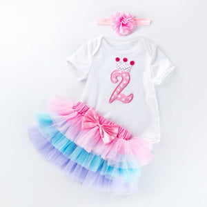 2019 Summer New 0-2 Years Old Baby Girls Clothes Cotton Short-Sleeved one-piece Tops + Cake Mesh Dress Holiday Suit Dress