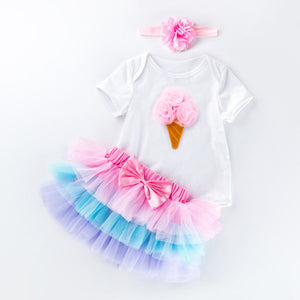 2019 Summer New 0-2 Years Old Baby Girls Clothes Cotton Short-Sleeved one-piece Tops + Cake Mesh Dress Holiday Suit Dress
