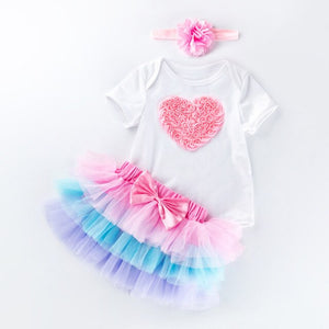 2019 Summer New 0-2 Years Old Baby Girls Clothes Cotton Short-Sleeved one-piece Tops + Cake Mesh Dress Holiday Suit Dress