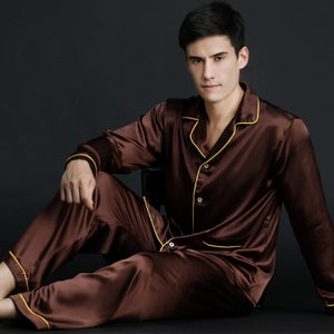 2019 Spring Summer Autumn Men's Satin Silk Pyjamas Set Men Long-Sleeve Male Sexy Sleepwear Leisure Home Clothing Plus Size