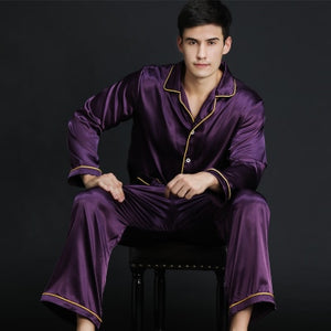 2019 Spring Summer Autumn Men's Satin Silk Pyjamas Set Men Long-Sleeve Male Sexy Sleepwear Leisure Home Clothing Plus Size
