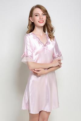 Sexy Women Satin Sleepwear Silk Nightgown Half Sleeve Embroidery Nightdress Sexy Lingerie Plus Size S M L XL XXL Female Nightie