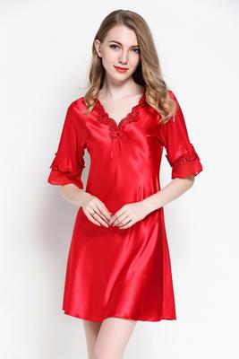 Sexy Women Satin Sleepwear Silk Nightgown Half Sleeve Embroidery Nightdress Sexy Lingerie Plus Size S M L XL XXL Female Nightie
