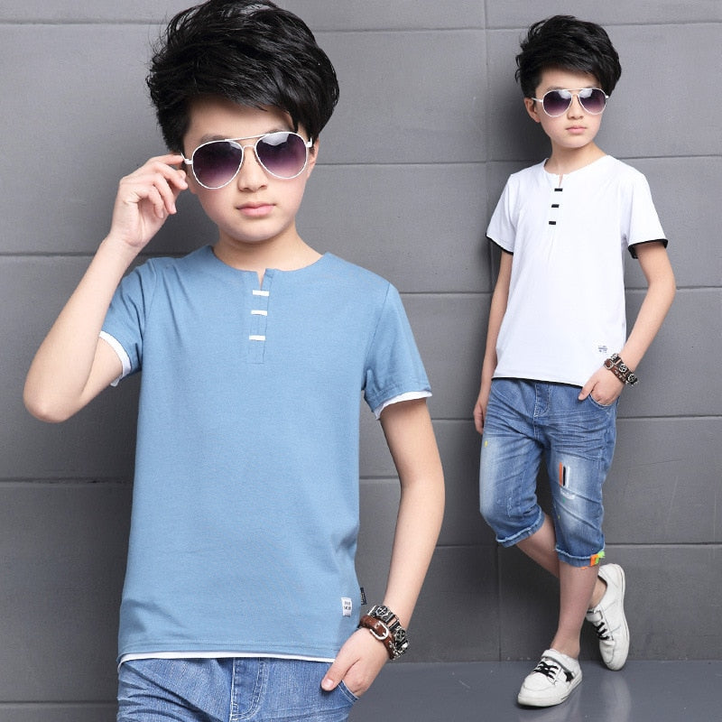 Boy Summer T-shirt Formal Children Fashion England Style Tops 4 5 6 7 8 9 11 12 13 14 Years  Kids Clothes Boys Tops