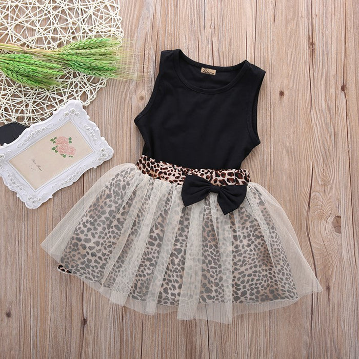 New Hot Kids Baby Girl dress Sleeveless Round Collar Top Leopard Print Mesh Dress 2Pcs Suit Outfit Dresses