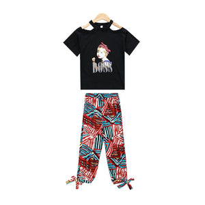 Teens Girls Clothing Sets Summer Formal Pattern Printing Chiffon Tops and Pants Kids Clothing Sets Children Overall Suits