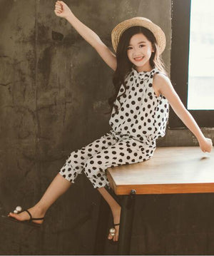 Teens Girls Clothing Sets Summer Formal Pattern Printing Chiffon Tops and Pants Kids Clothing Sets Children Overall Suits