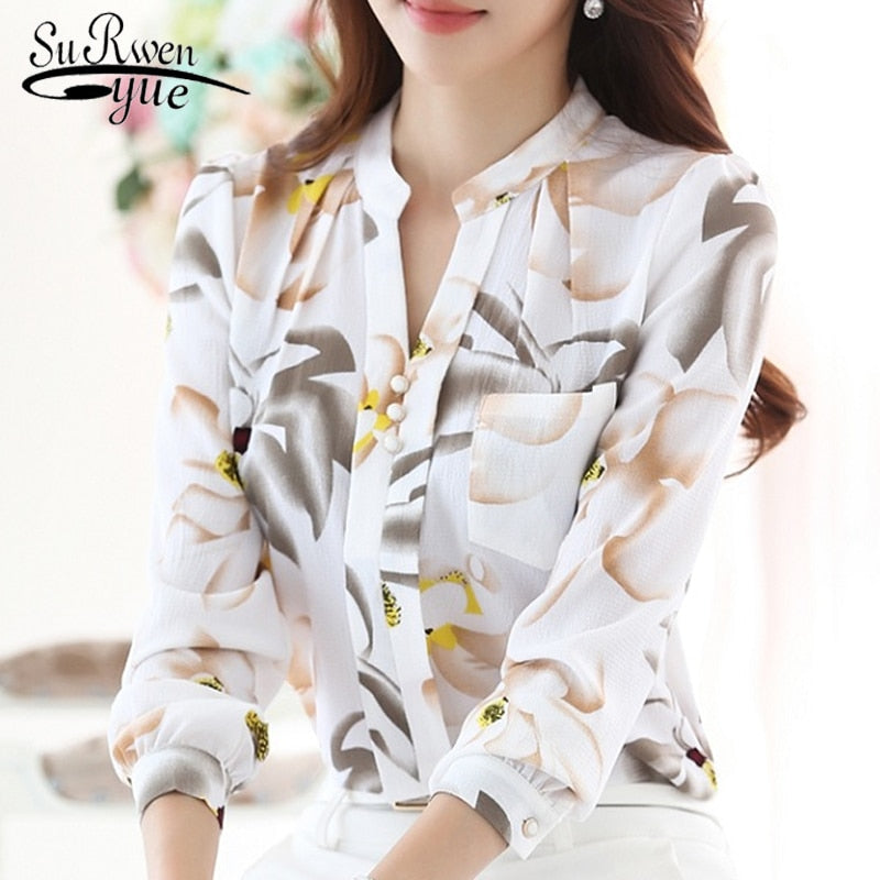 Fashion women tops 2019 ladies tops V-Neck Slim Chiffon blouse shirt Office Work Wear Women shirts Plus Size Blusas 882G 25