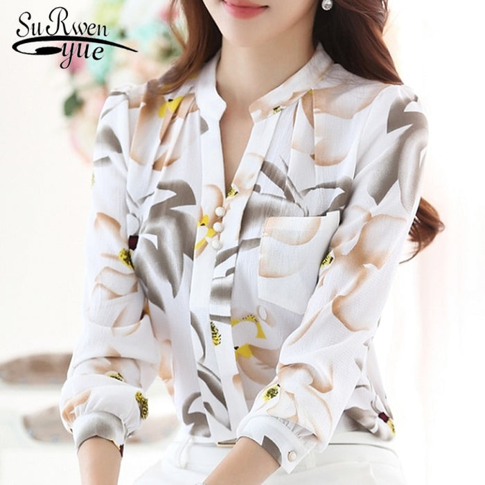 Fashion women tops 2019 ladies tops V-Neck Slim Chiffon blouse shirt Office Work Wear Women shirts Plus Size Blusas 882G 25