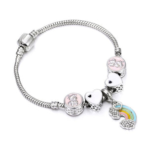 Bobosgirl Jewelry Women Charm Bracelet Purple Crystal Silver Key Heart Beads Ladies Chain Bangles Accessories DIY Pulseras mujer