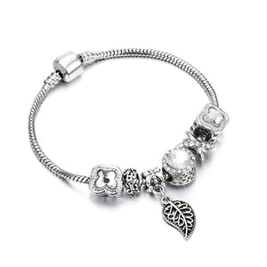 Bobosgirl Jewelry Women Charm Bracelet Purple Crystal Silver Key Heart Beads Ladies Chain Bangles Accessories DIY Pulseras mujer