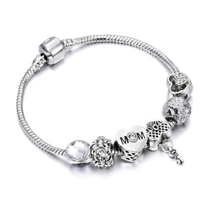 Bobosgirl Jewelry Women Charm Bracelet Purple Crystal Silver Key Heart Beads Ladies Chain Bangles Accessories DIY Pulseras mujer