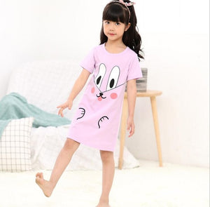 New  summer children's sleepwear girls cotton short-sleeved dress fashion print pajamas skirt girls sleepwear large size