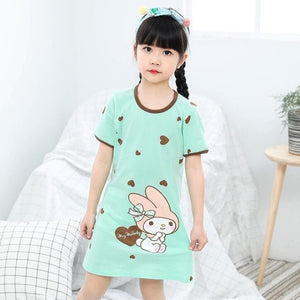 New  summer children's sleepwear girls cotton short-sleeved dress fashion print pajamas skirt girls sleepwear large size