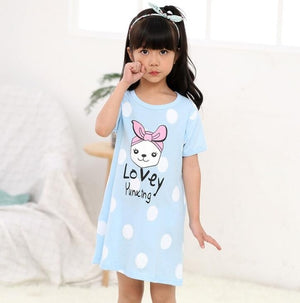 New  summer children's sleepwear girls cotton short-sleeved dress fashion print pajamas skirt girls sleepwear large size