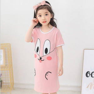 New  summer children's sleepwear girls cotton short-sleeved dress fashion print pajamas skirt girls sleepwear large size